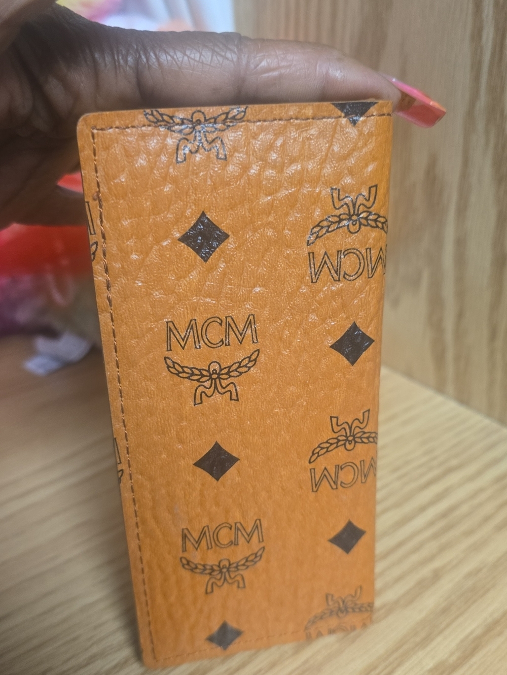 MCM Orange Printed Leather Card Holder - Picture 6 of 6